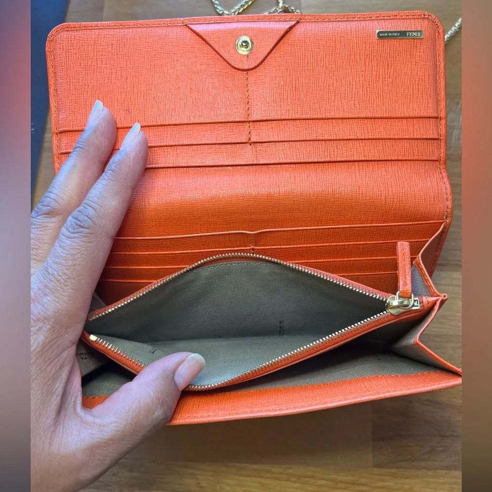 EUC Fendi Tangerine Continental Leather Wallet